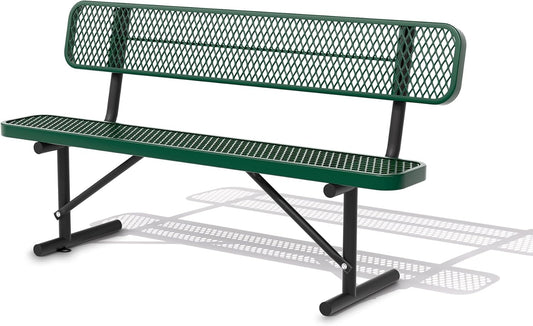 Heavy Duty Park Bench with Back Portable Frame, Outdoor Steel Bench with Backrest, Outdoor Park Bench Expanded Metal Mesh Bench for Lawn, Park, Deck, Garden, Patio, Porch, Black (Green, 6FT)