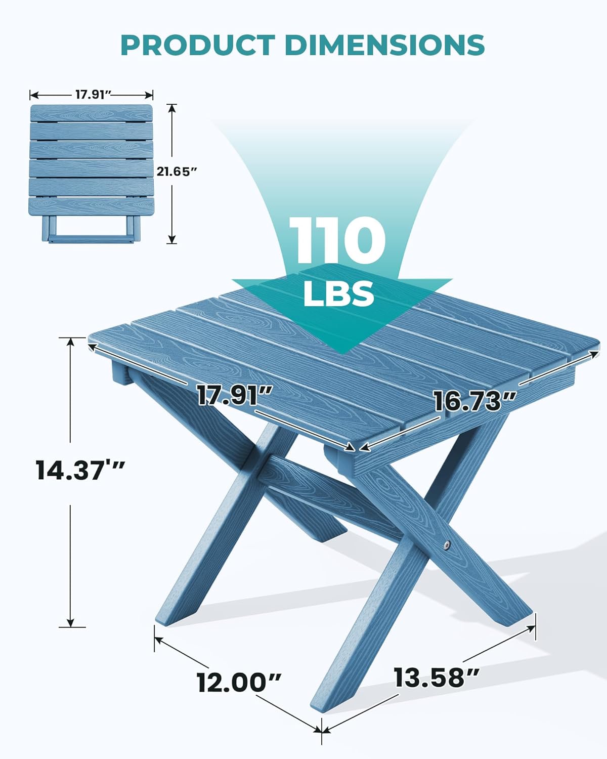 SERWALL Folding Adirondack Side Table, Portable Small Outdoor Table, Weather Resistant Outdoor End Table for Camping and Garden, Navy