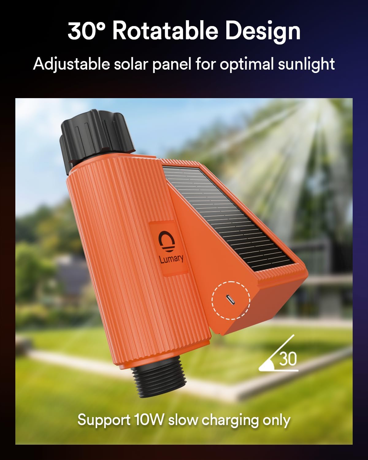 Lumary Solar WiFi Sprinkler Timer with Flow Monitor, Smart Water Timer for Garden Hose, Remote Control with App/Alexa via 2.4Ghz, Auto Irrigation Controller for Lawns Yard, Support C-Port Charging 10W
