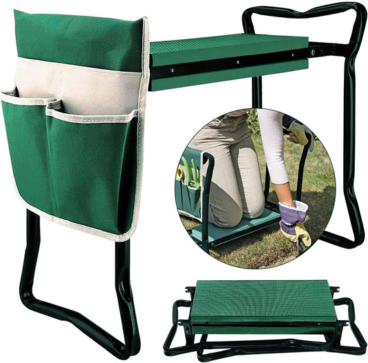 BDL Garden Kneeler Seat with Upgraded Thicken Kneeling Pad and 1 Large Tool Pouch, Foldable Stool 330lb Capacity-Protects Your Knees, Clothes from Dirt & Grass Stains