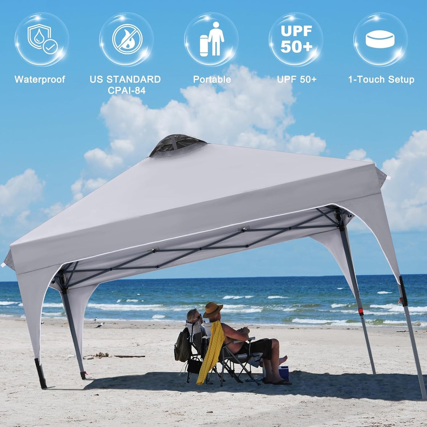 COOSHADE Pop Up Canopy Tent, 10x10 Easy Setup Instant Canopy Sun Shelter Beach Tent, Portable Sports, Grey