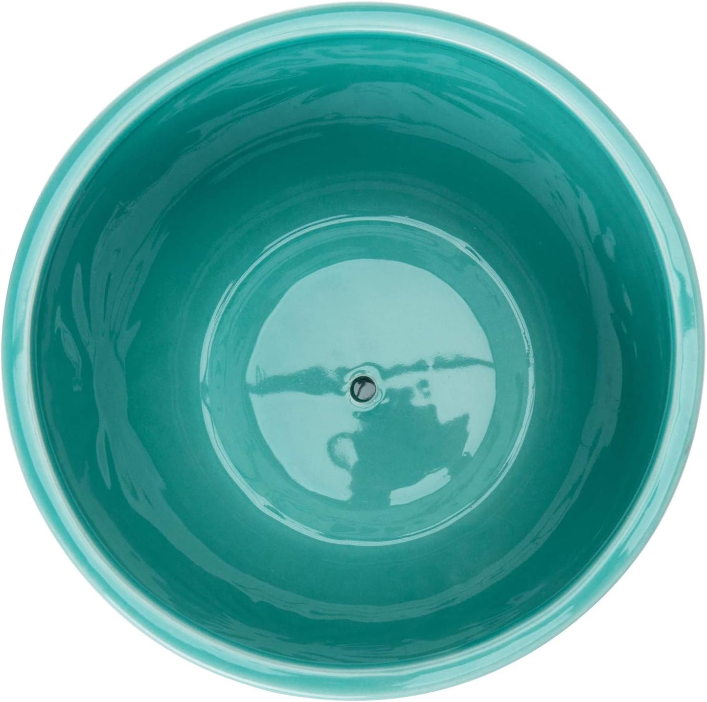 MyGift 7 Inch Round Turquoise Ceramic Plant Pot with Drainage Hole and Attached Saucer, Modern Decorative Embossed Sunburst Planter Container for Indoor Home Garden