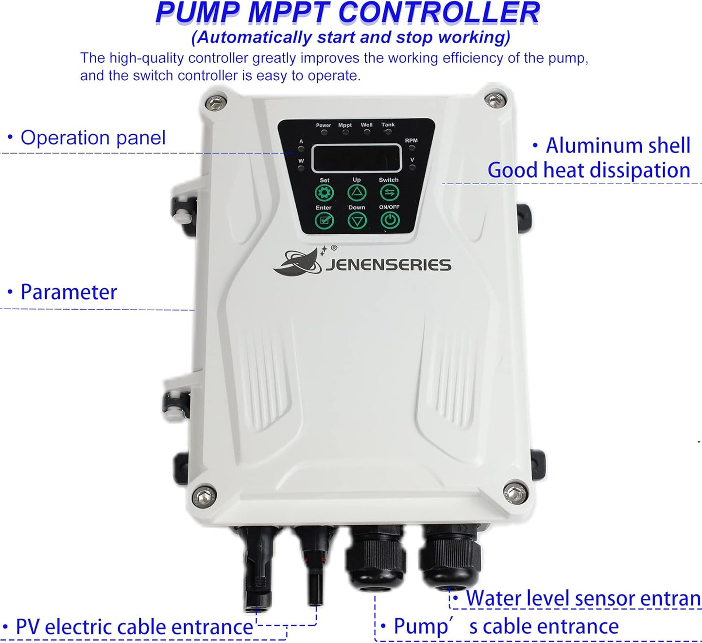 Pump 500W DC 48V Solar Water Pumps, Max head 393ft,7.9GPM Flow，3 inch Solar deep well submersible Pumps with MPPT controller float switch kits for home or farm