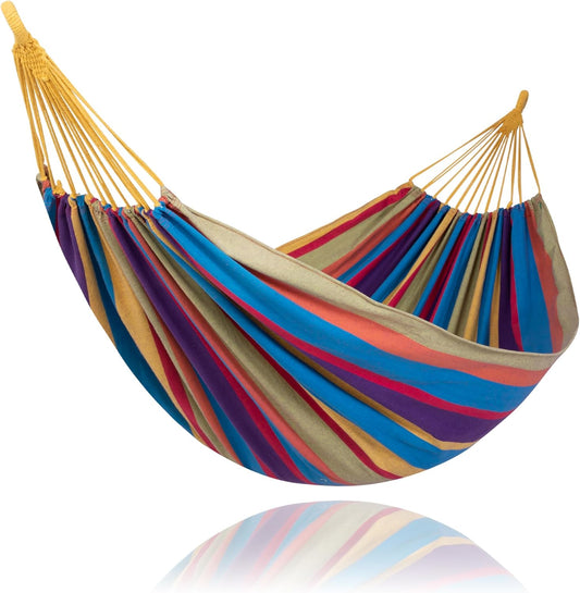 SUNCREAT Outdoor Double Hammock, Portable Tree Colorful Hammock, Colorful Stripes