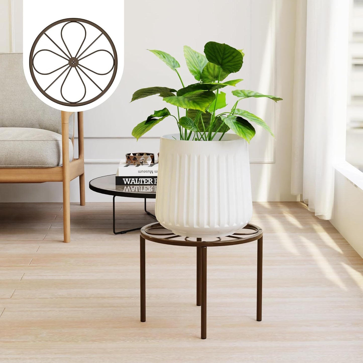 Brown Plant Stand Plant Riser - 10.24'' Metal Flower Stand for Garden Home, Anti-rust Plant Holder for Multiple Plant Indoor or Outdoor.