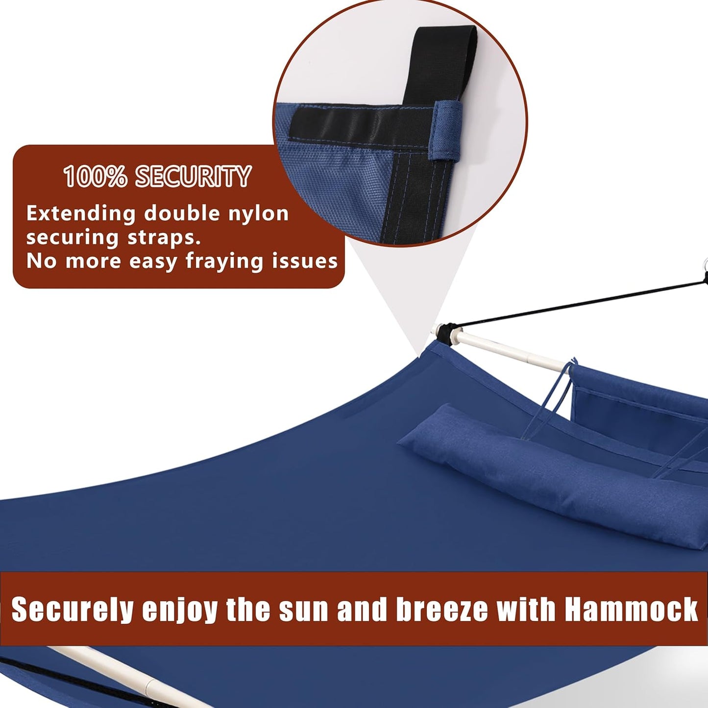 TegerDeger Anti-flip 12FT Hammock Large Hammock 450LB Capacity with Iron Spreader Bar & Nylon Rope for Outside, Patio, Garden, Backyard, Beach - Blue