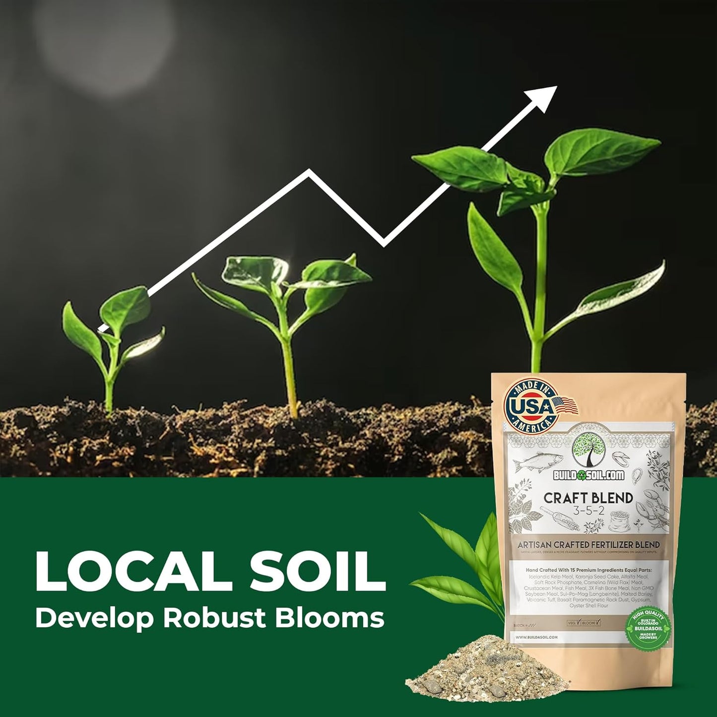 BuildASoil Fertilizer for Vegetable Garden and Organic Plant Food | Hand-Crafted Organic Fertilizer with 15 Premium Ingredients | Ensures Larger Plants and More Fragrant Flowers (3 LB - Small Bag)