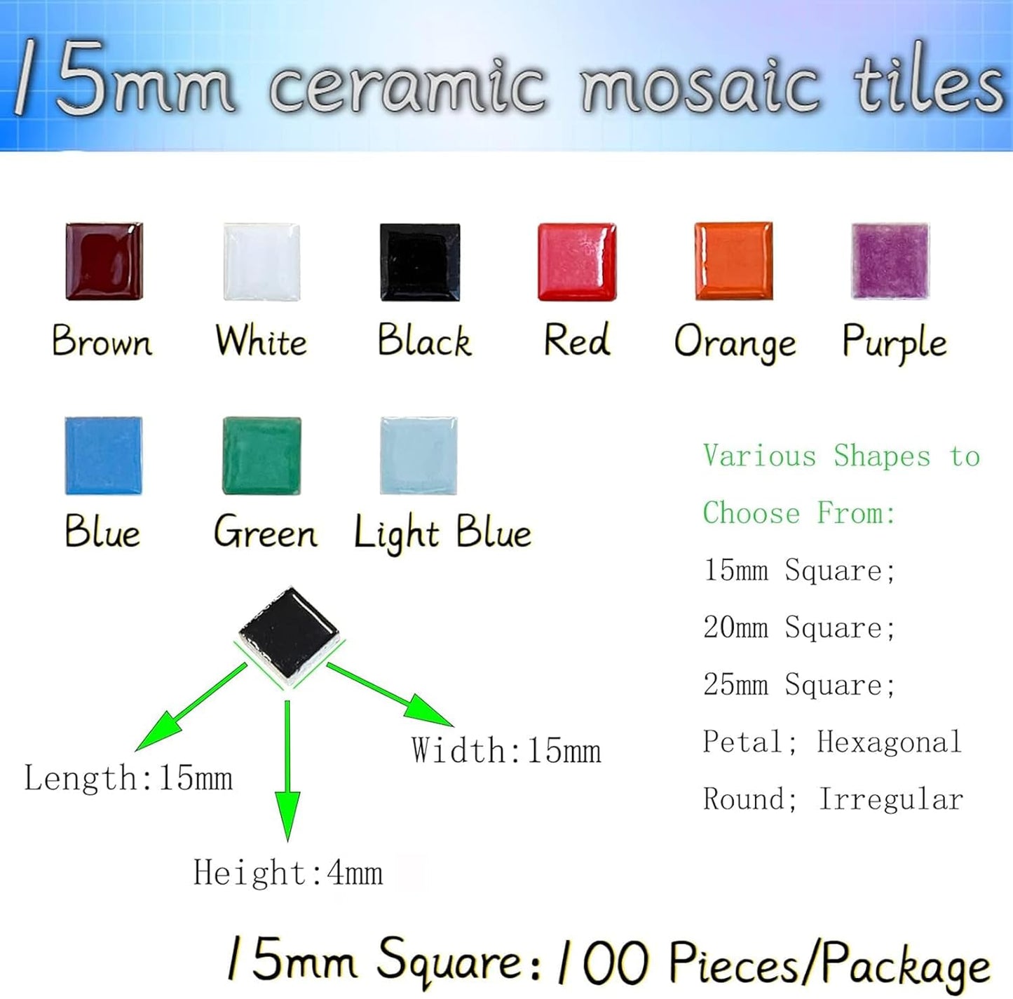 100 Pieces Ceramic Mosaic Tiles 3/5" Square Shapes Mosaic Ceramic Pieces Stained Ceramic Tiles Supplies for Crafts Beginner Mosaic Project Stepping Stones Mosaic Birdhouse Decor - White