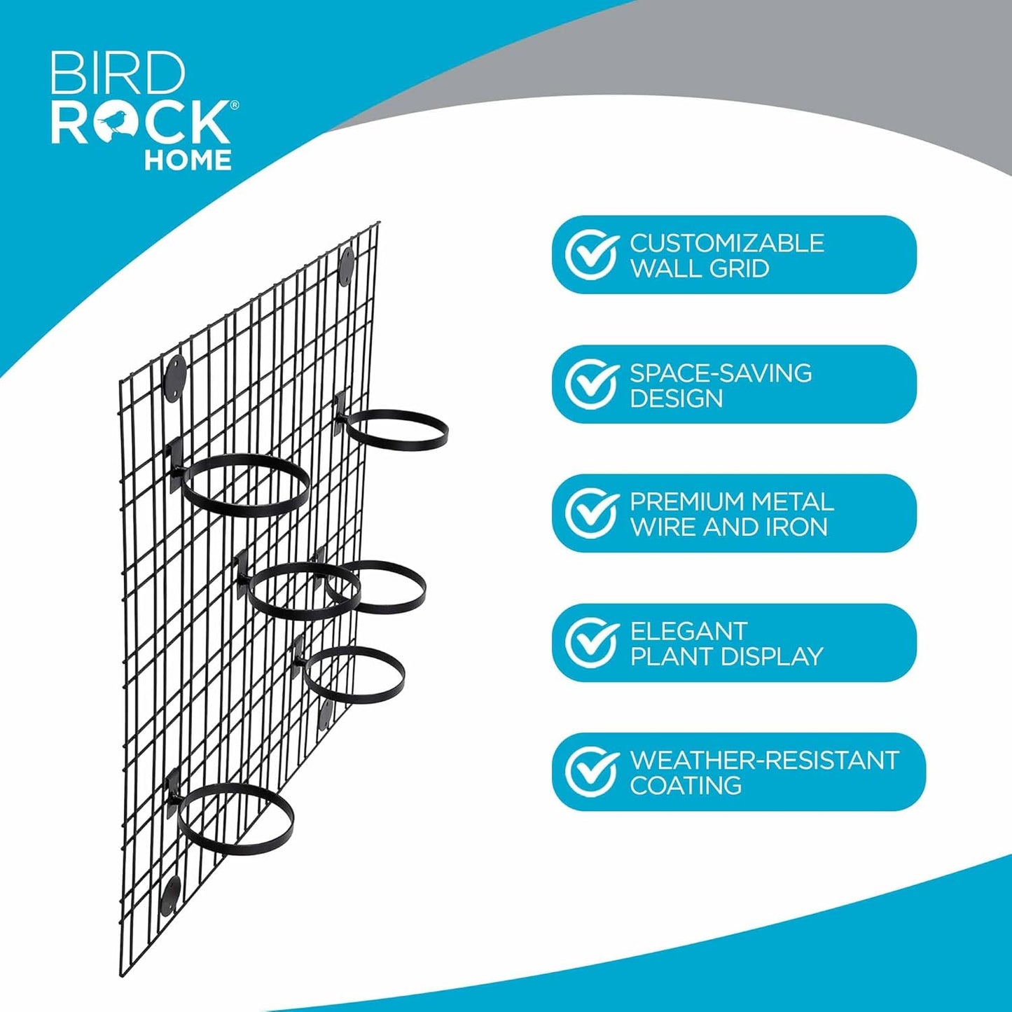 BIRDROCK HOME 6 Pot Garden Wall Grid - Flower or Succulent Planter Pots - Indoor or Outdoor Plant Organizer Rack - Black