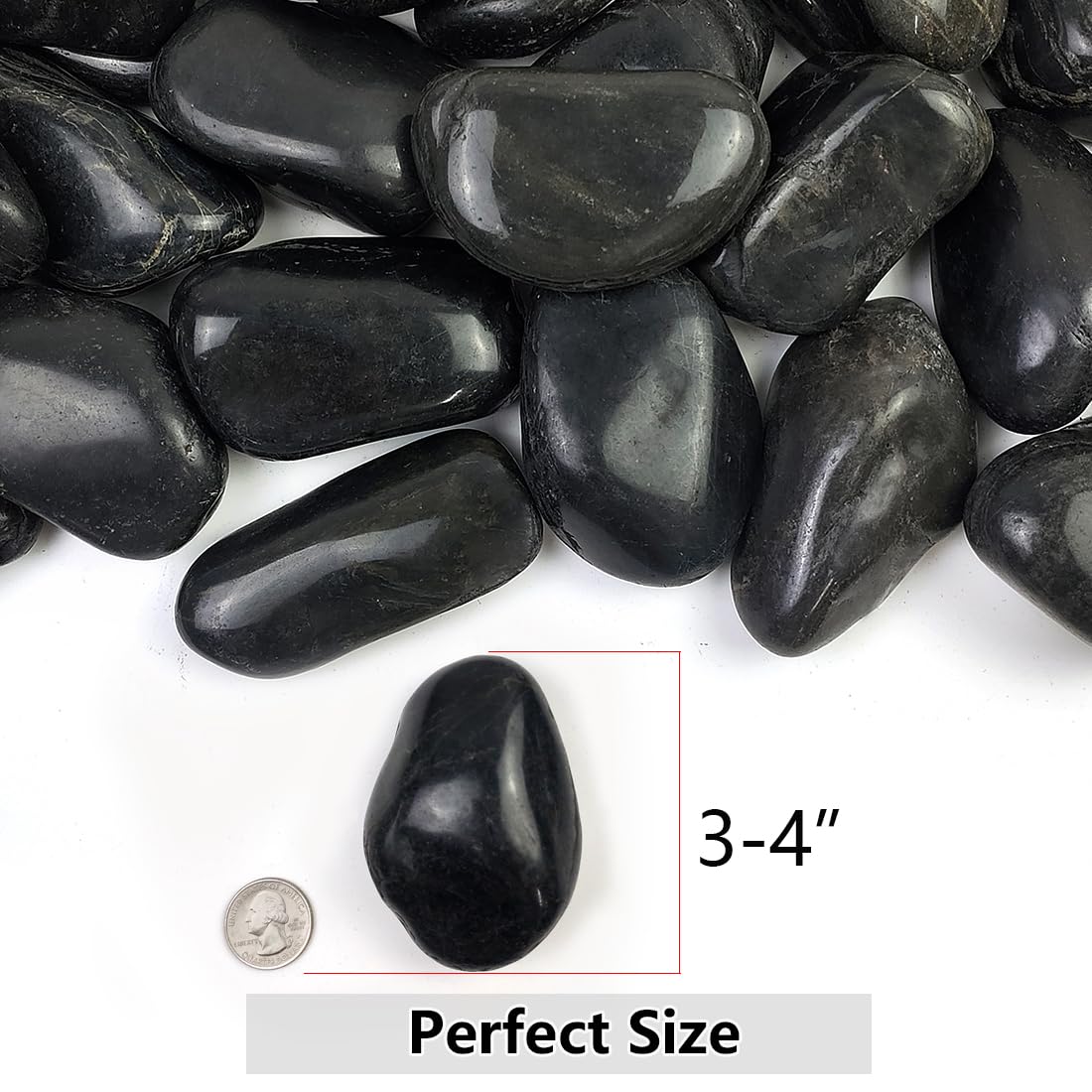 20lbs Large River Rocks for Landscaping, 3-4" Black Pebbles for Garden Design, Hand-Picked Smooth Stones for Fish Tank, Flower Pots, Indoor Water Fountains, Pathways, Backyard