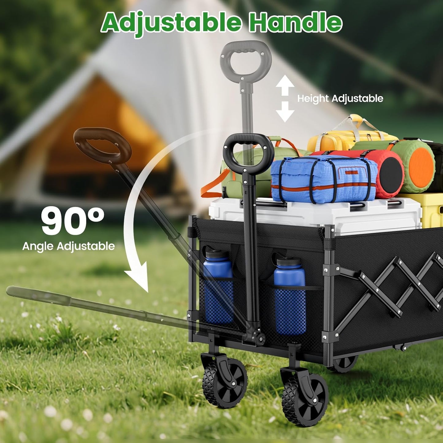 Collapsible Wagon with Wheels 350LBS, Beach Foldable Wagon Cart Lightweight Portable, Folding Utility Wagon Grocery Cart for Shopping Camping Sports Beach Garden Carbon Black