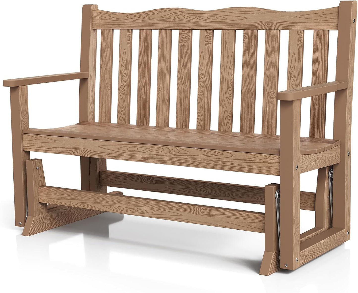 Stoog All-Weather Outdoor Glider Bench, Waterproof 2 Person HIPS Patio Glider with 800 lbs Weight Capacity, Never Fade or Rot, for Backyard, Garden, Porch, Deck, and Pool, Teak