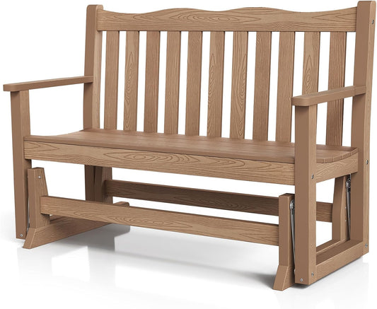 Stoog All-Weather Outdoor Glider Bench, Waterproof 2 Person HIPS Patio Glider with 800 lbs Weight Capacity, Never Fade or Rot, for Backyard, Garden, Porch, Deck, and Pool, Teak