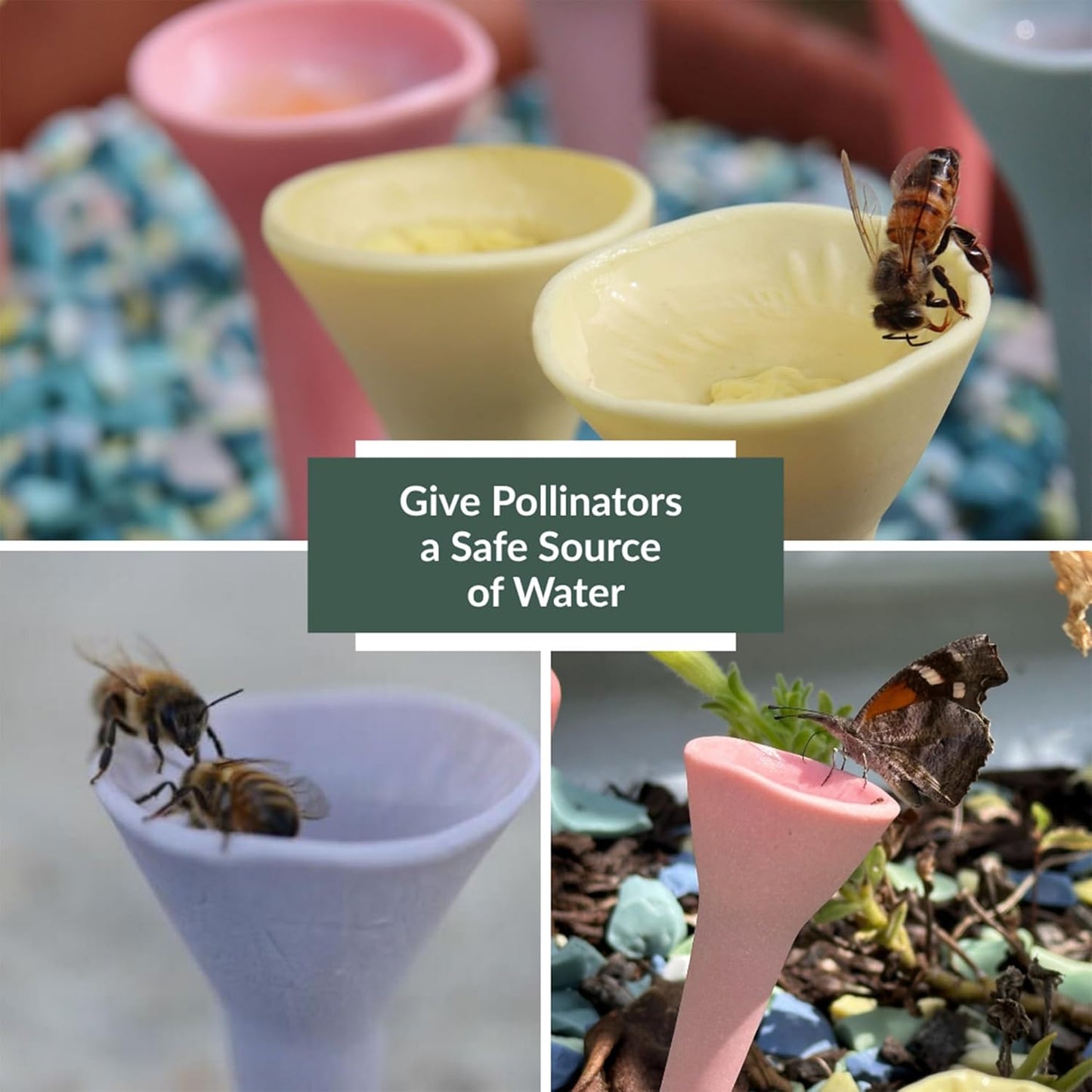 3 Pack, Bee Watering Station, Butterfly Feeder, Bee Feeder, Garden Decor, Bee Decor, Outdoor Garden Decor, Plastic Free, Handmade from Porcelain (3, Blue)