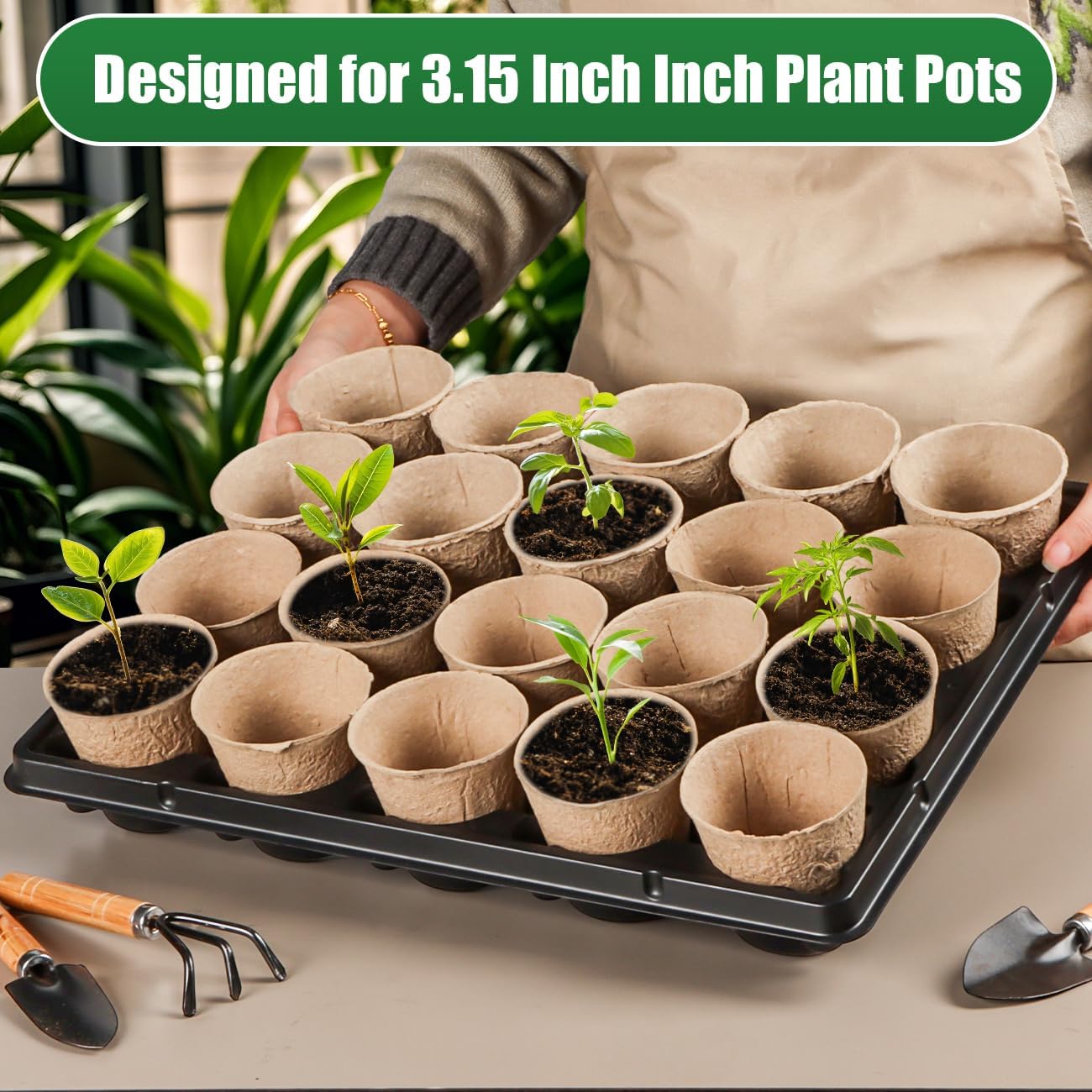 20 Cell Plant Trays for Carrying 3 inch Round Nursery Pots, Sturdy Plastic Trays Suitable for Holding 100 pcs Peat Pots (5 Packs)