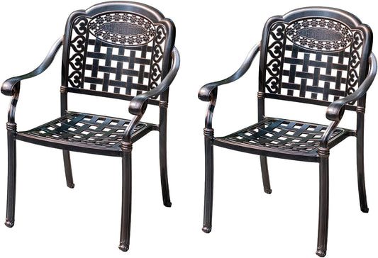 Outdoor Dining Chair Cast Aluminum Patio Chairs Set of 2 All-Weather Patio Dining Chair with Adjustable Feet for Backyard Garden (Square Lattice Chair)