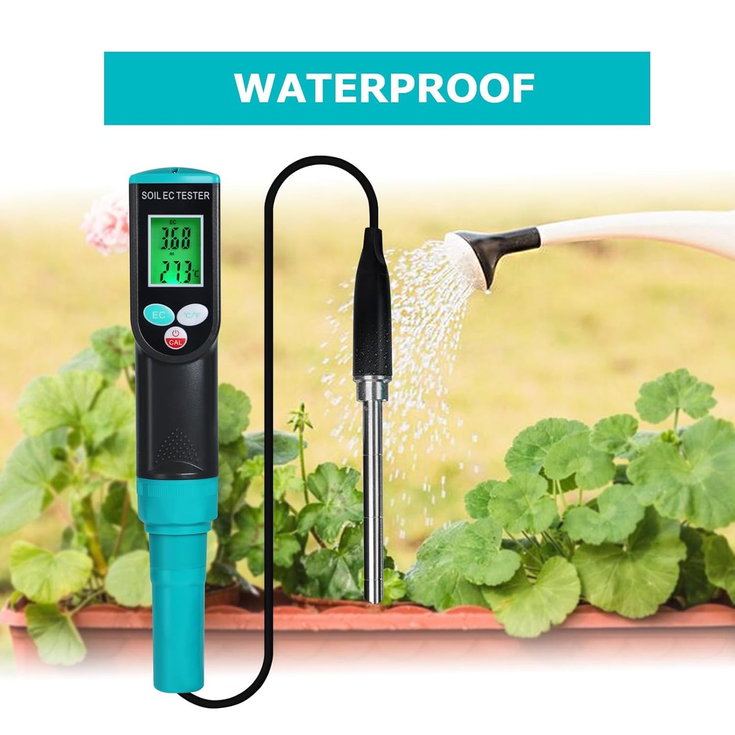 Digital Soil EC Meter, 2-in-1 EC and Temperature Meter with Corded EC Sensor Electrode, Backlight LCD Display, ATC Function 0~50℃, Portable Plant EC Meter for Gardening, Farming and Outdoor Plants