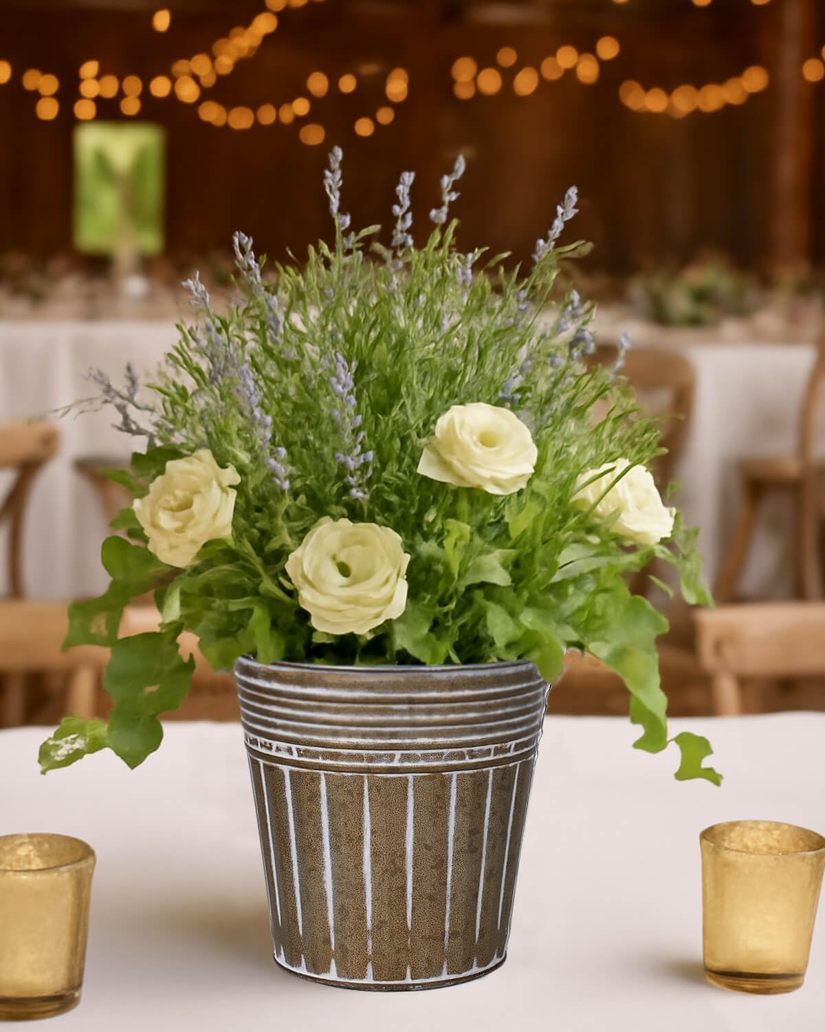 6 Inch Brown Metal Rustic Flower Pots - 6Pcs Galvanized Planters with Drainage Hole and Rubber Plug, Rustproof Small Metal Bucket Plant Pots Farmhouse Vintage Style for Decor