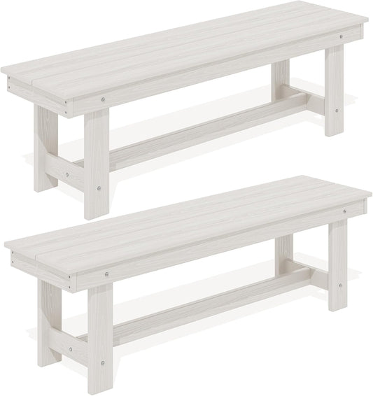 SERWALL 2-Person Outdoor Bench Backless, HDPE Outdoor Benches Weatherproof, 700 Lbs Weight Capacity, Poly Lumber Patio Furniture for Garden, Porch and Park, White, 2 Pack