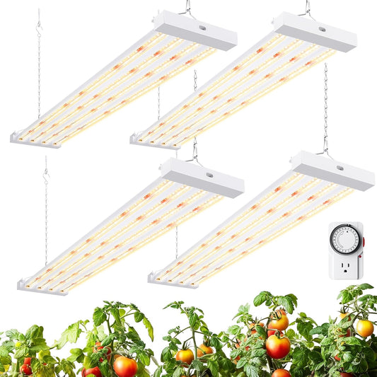 Barrina TX-L63 3FT Grow Lights for Indoor Plant, 252W (4 x 63W), 4 LED Panels Wider Coverage, Full Spectrum, High PPFD, Mechanical Timer, Linkable, Hanging Plant Light for Indoor, Seeding, 4 Packs