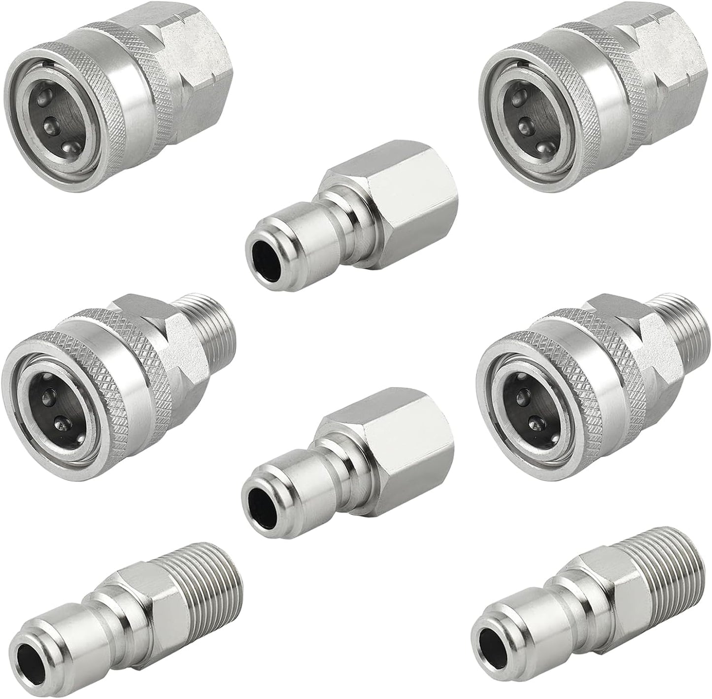 Pressure Washer Quick Connect 3/8 Inch, Pressure Washer Fittings, Stainless Steel Adapter Set, Female and Male Thread, 8 Pieces