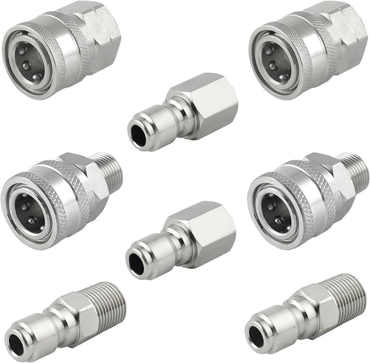 Pressure Washer Quick Connect 3/8 Inch, Pressure Washer Fittings, Stainless Steel Adapter Set, Female and Male Thread, 8 Pieces