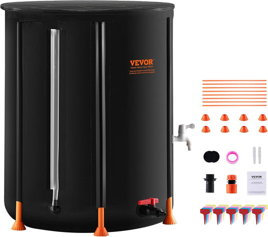 VEVOR Collapsible Rain Barrel, 66 Gallon/250 L Portable Rain Water Collection Barrel, PVC Rainwater Collection System with Spigots and Overflow Kit, Water Barrel for Garden Water Catcher