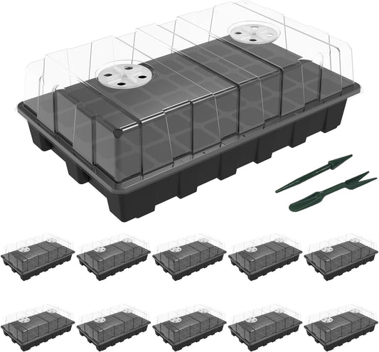 Gardzen 10-Set Garden Propagator Set, Seed Tray Kits with 400-Cell, Seed Starter Tray with Dome and Base 15" x 9" (40-Cell Per Tray)