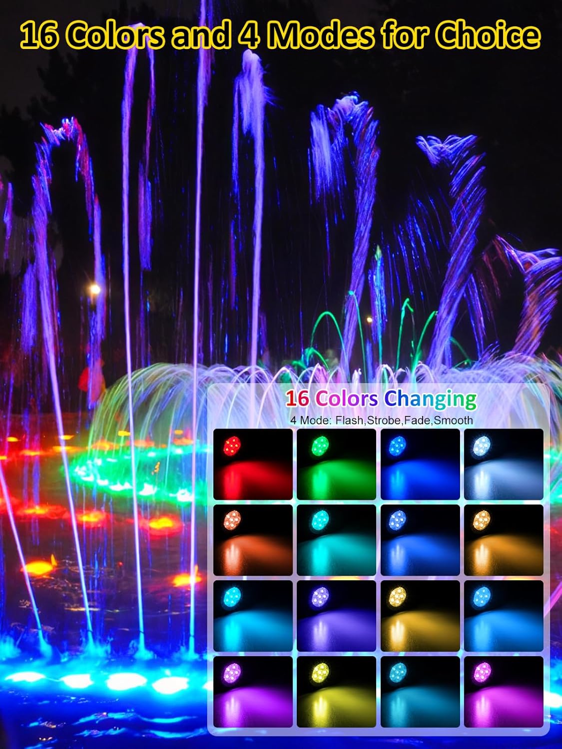 T-SUN Color Pond Lights with Timer, Bright LED Underwater Pond Light Submersible Fountain Lights for Fish Tank Remote Control IP68 Waterproof Landscape Spotlights for Garden Koi Pond Aquarium(6-Head)