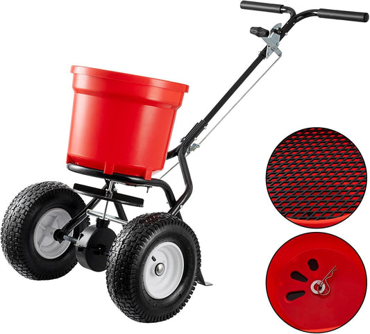 Broadcast Spreader 90 LBS, Walk-Behind Fertilizer Spreader with 12.5" Pneumatic Wheels, Push Salt Spreader for Lawn, Seed, Fertilizer & Ice Melt
