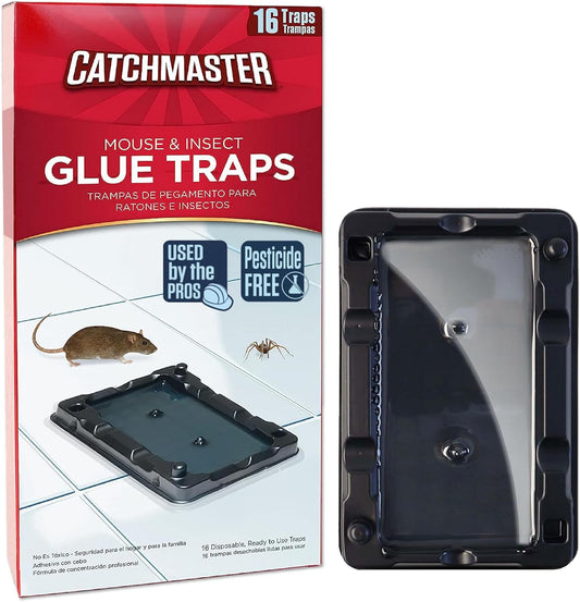 Catchmaster Mouse & Insect Glue Traps 16-Pk, Adhesive Rodent & Bug Catcher, Mouse Traps Indoor for Home, Sticky Glue Boards for Mice and Insects, Pest Control for House & Garage