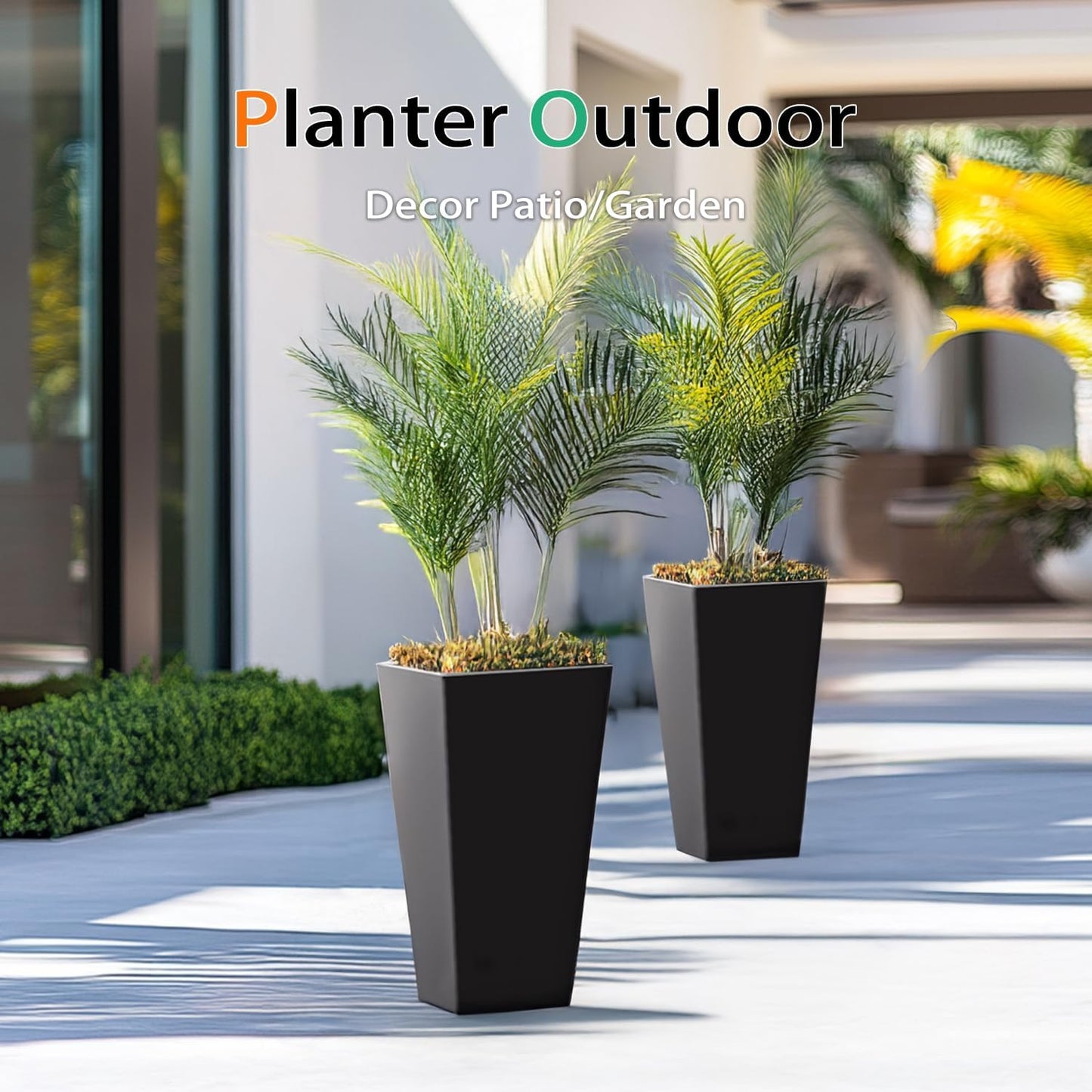Resin Planter Outdoor Indoor, Taper Plant Pots for Flowers (Black, 20 inch - 2 Pack)