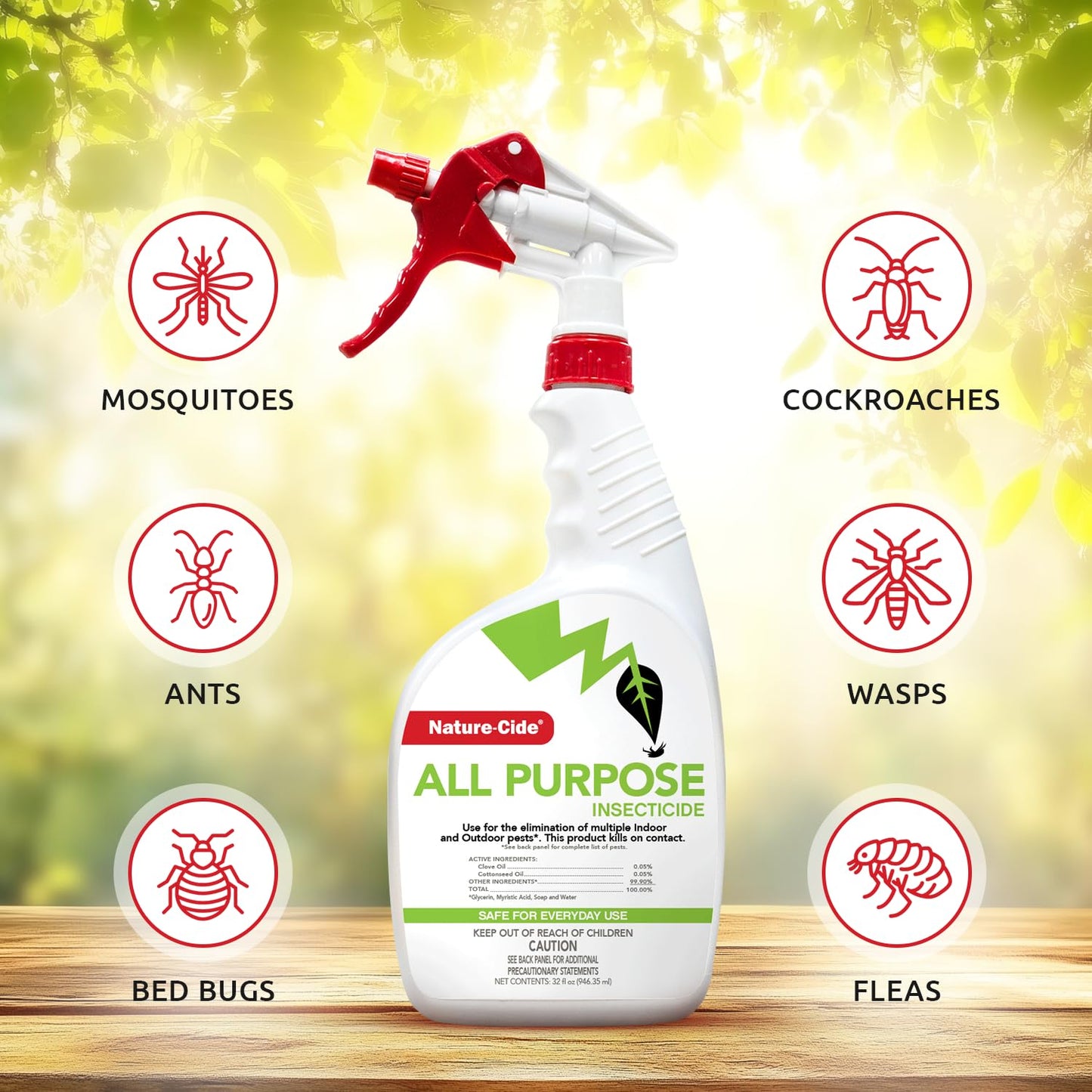 Nature-Cide All Purpose Insecticide. All Natural, Plant-Based Roach Killer, Spider, Mosquito and Ant Spray to Keep Your Home Safe. Kills on Contact. No Strong Odor. 32 oz