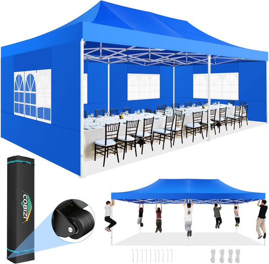 COBIZI 13x26 Pop up Canopy Heavy Duty with 6 Sidewalls, Easy Set-up Commercial Outdoor Party Canopy, 100% Waterproof Wedding Gazebo, 2 Height Adjustable with Wheeled Bag,Blue