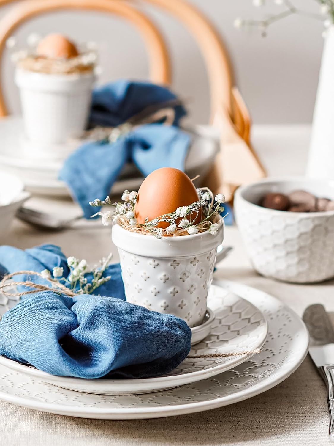 LE TAUCI 3 Inch Mini Succulent Pots - Very Small Ceramic Planter with Saucer, Tiny Embossed Flower Pots for Lithops, Mini Cactus, Air Plants, Fairy Gardens - Indoor Home Decor, Set of 4, Arctic White