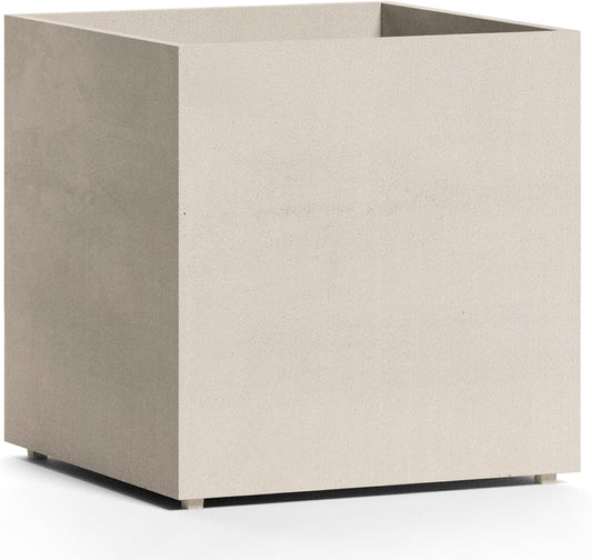 Reglito Cube Planter – Fiberglass Indoor/Outdoor and Weather-Resistant Large Planter (Sand Stone, 31.5" L x 31.5" W x 32.1" H)