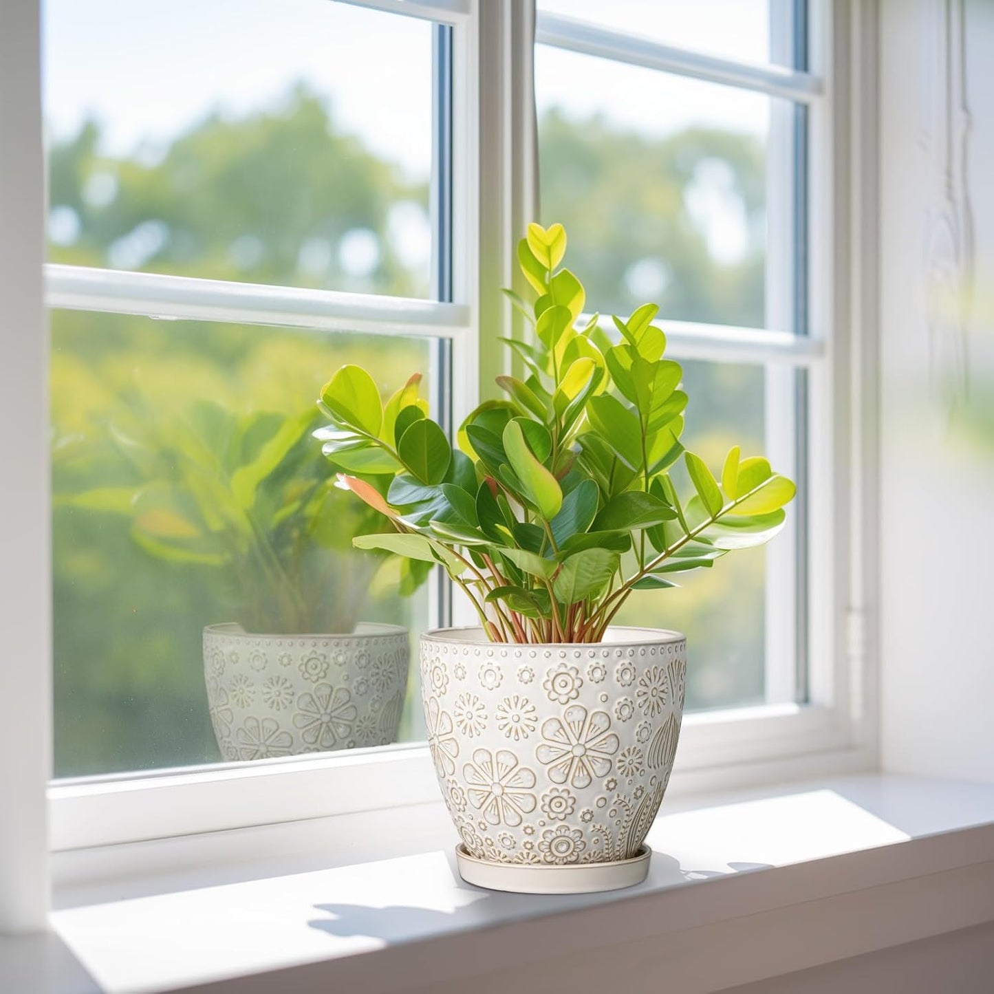 6.9 Inch Plant Pot with Drainage Hole and Saucer Ceramic Planter for Indoor Plant Flower Pot for Orchid Succulents Plants White