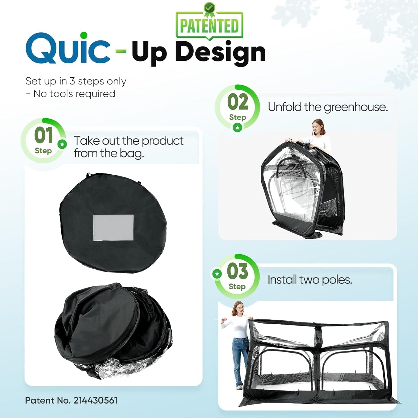 Quictent Premium Greenhouse with Screen Window, Portable Fast-up Plant Greenhouses for Outdoors with Heavy Duty Pop-up Fiberglass Frame Durable Waterproof Cover, 98.4x49.2x52.8 Inch, Black