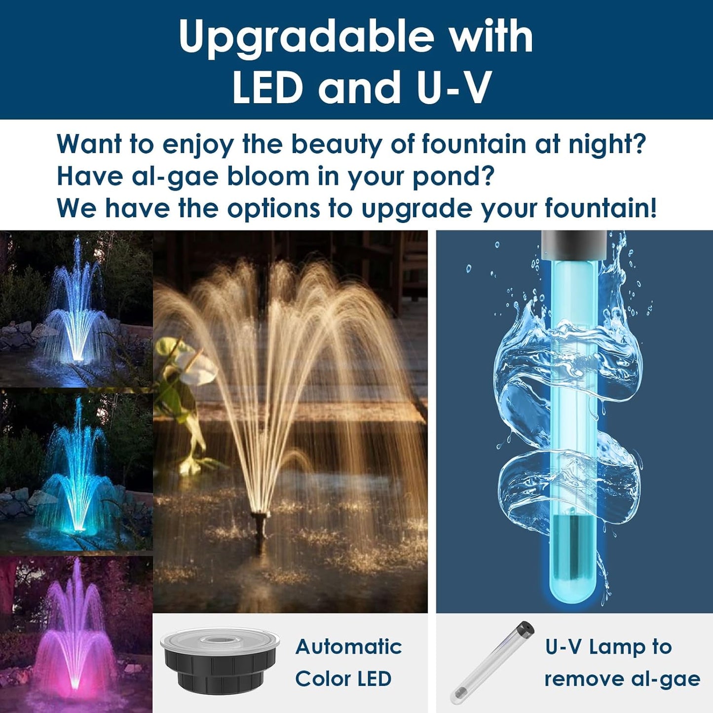 AquaMiracle All-in-One Koi Pond Filters for Outdoor Ponds 200-350 Gal, Pond Fountain Pump with 3 Spray Patterns, Fountain Kit with 400GPH Water Pump for Garden, Water Feature, Bird Baths