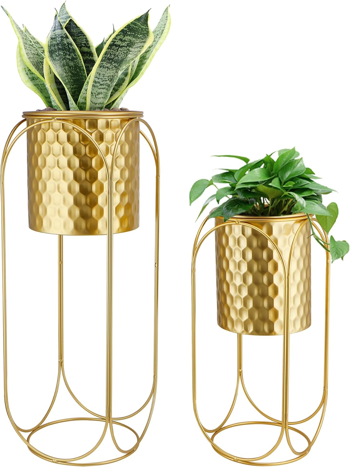 TRIROCKS Set of 2 Planters with Stand Large Gold Planter for Indoor Plants 26 &18" H Morden Plant Pot for Living Room Corner Kitchen Office Garden Balcony Patio Decor(Gold)