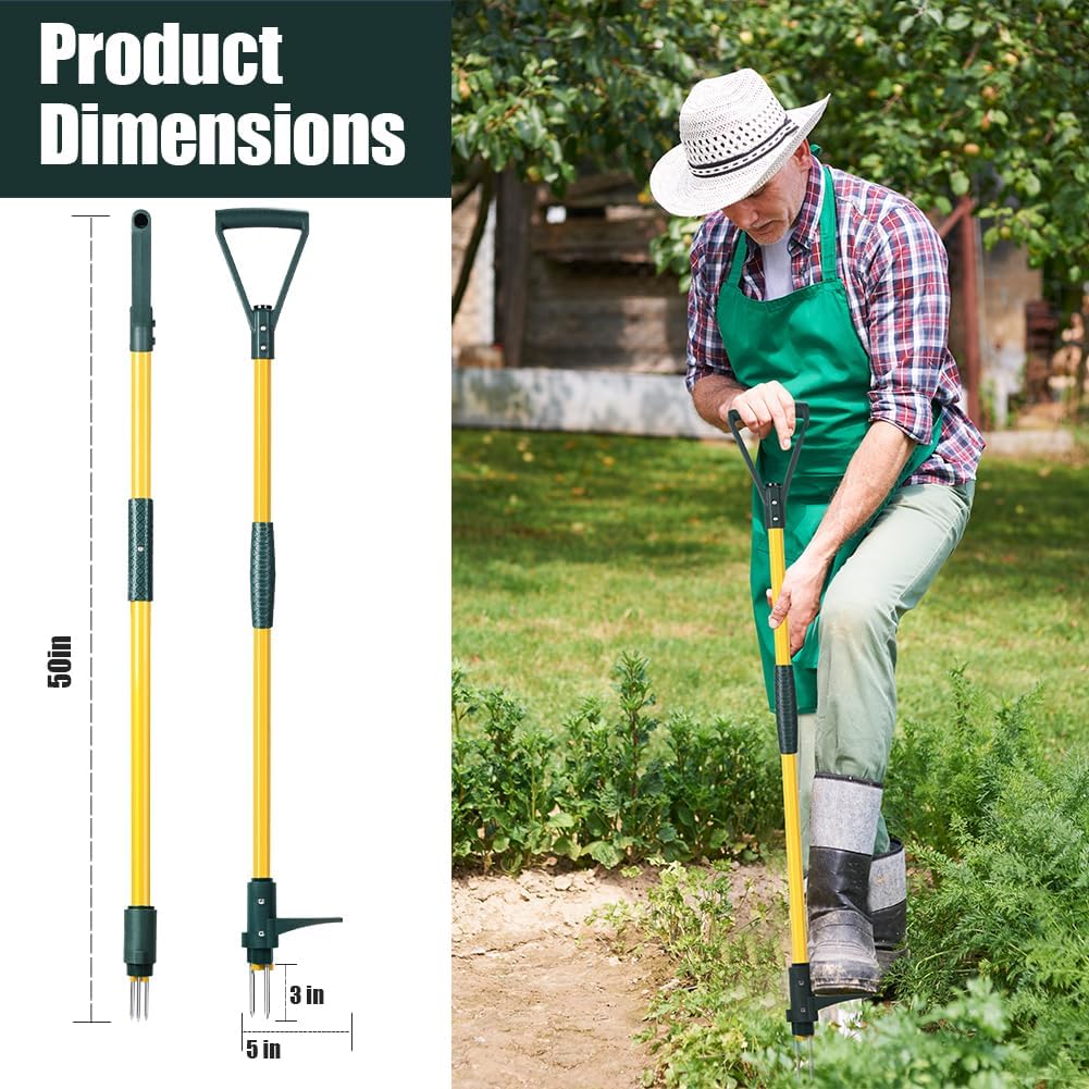 Weed Puller Tool, 50IN Long Handle 3 Claws Stand Up Weeder, Extra Thickened Stainless Steel Shaft Garden Weeding Tool,Remove the Roots of Thistles, Crabgrass, Dandelions, and Blackberries, etc.