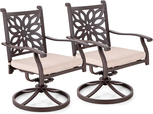 Sophia & William Patio Outdoor Swivel Rocker Dining Chairs Set of 2, Brown Cast Aluminum Furniture Dining Chairs for Dining Table, Load Capacity: 350 lbs