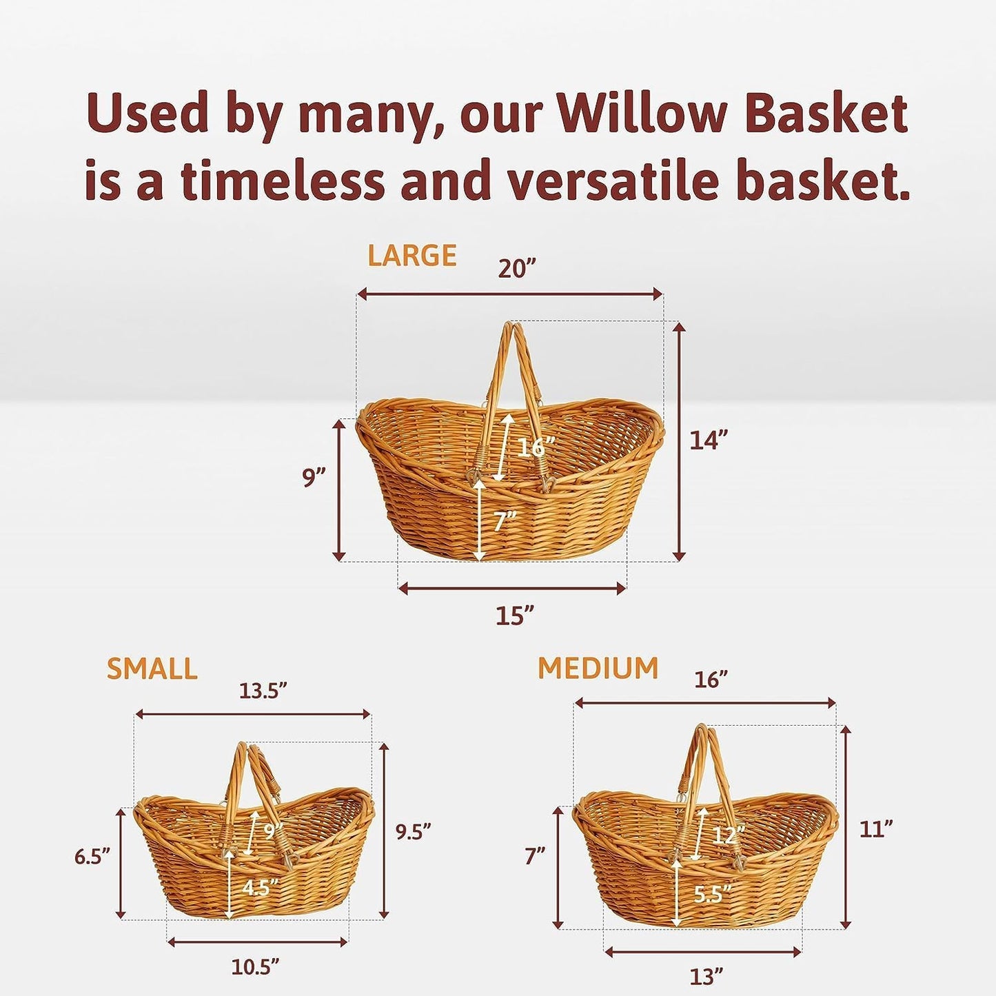 Wald Imports - Small Light Brown Hand Woven Wicker Basket for Storage with Handles - Woven Basket - Wicker Baskets for Picnics, Easter, Organizing, and More (14 x 5.5 inches)