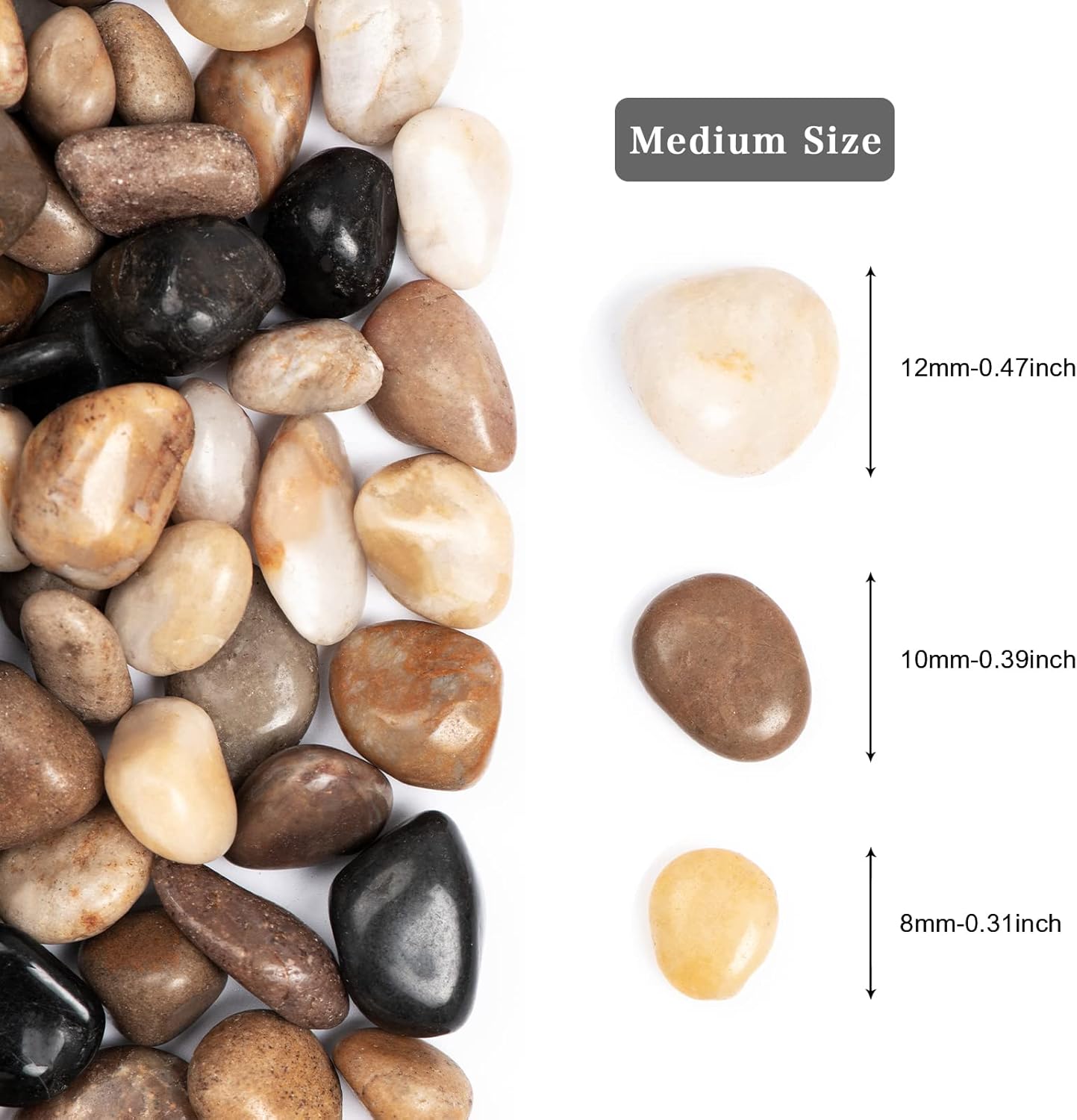 5lbs Natural River Rocks, Polished Pebbles for Plants Garden, 0.3-0.8 inch Decorative Peach Stones, Ideal for Fish Tank, Vases, Crafting, Home Decor and Garden Landscaping Rocks,Mix