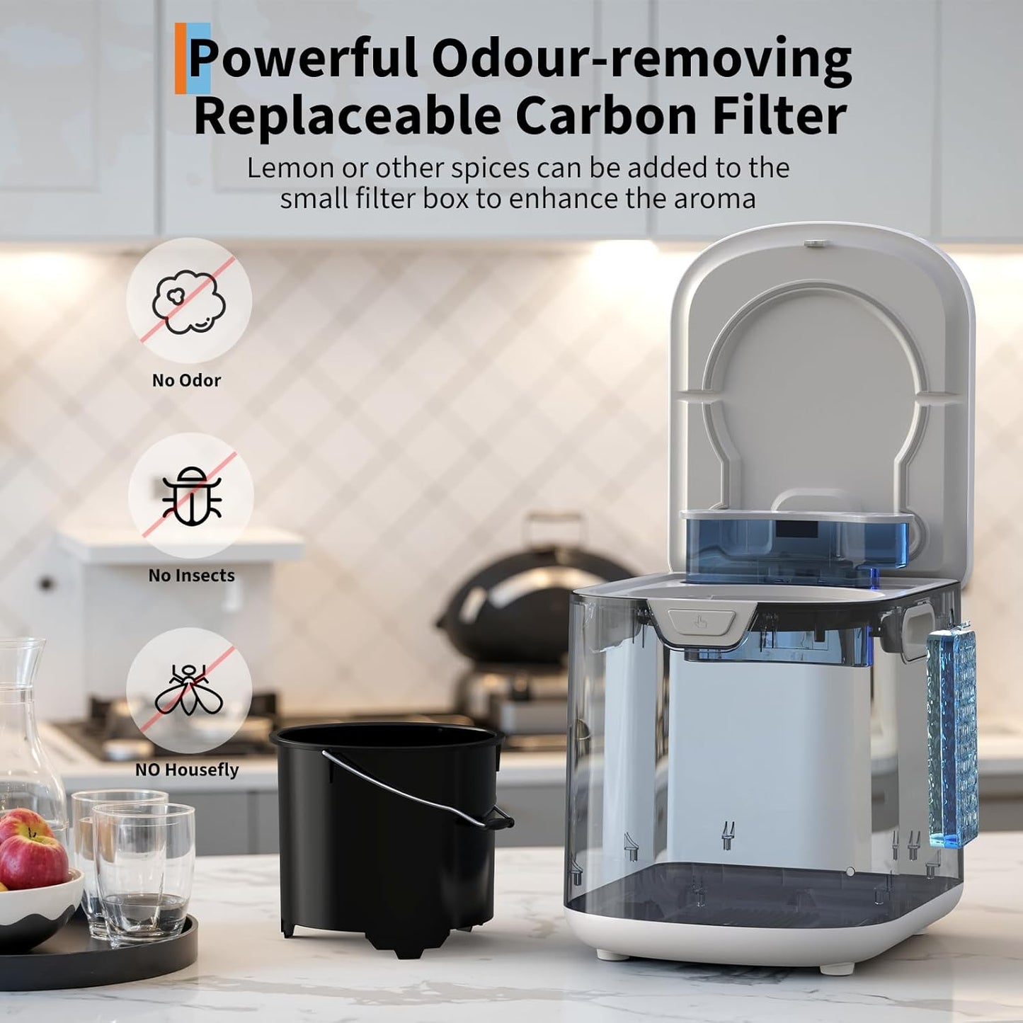 3.5L Electric Kitchen Composter Smart Odorless Compost Bin Auto-Cleaning,Countertop Food Waste Composting Machine -Fast 4-6H Food Waste to Fertilizer Conversion for Outdoor Use (White