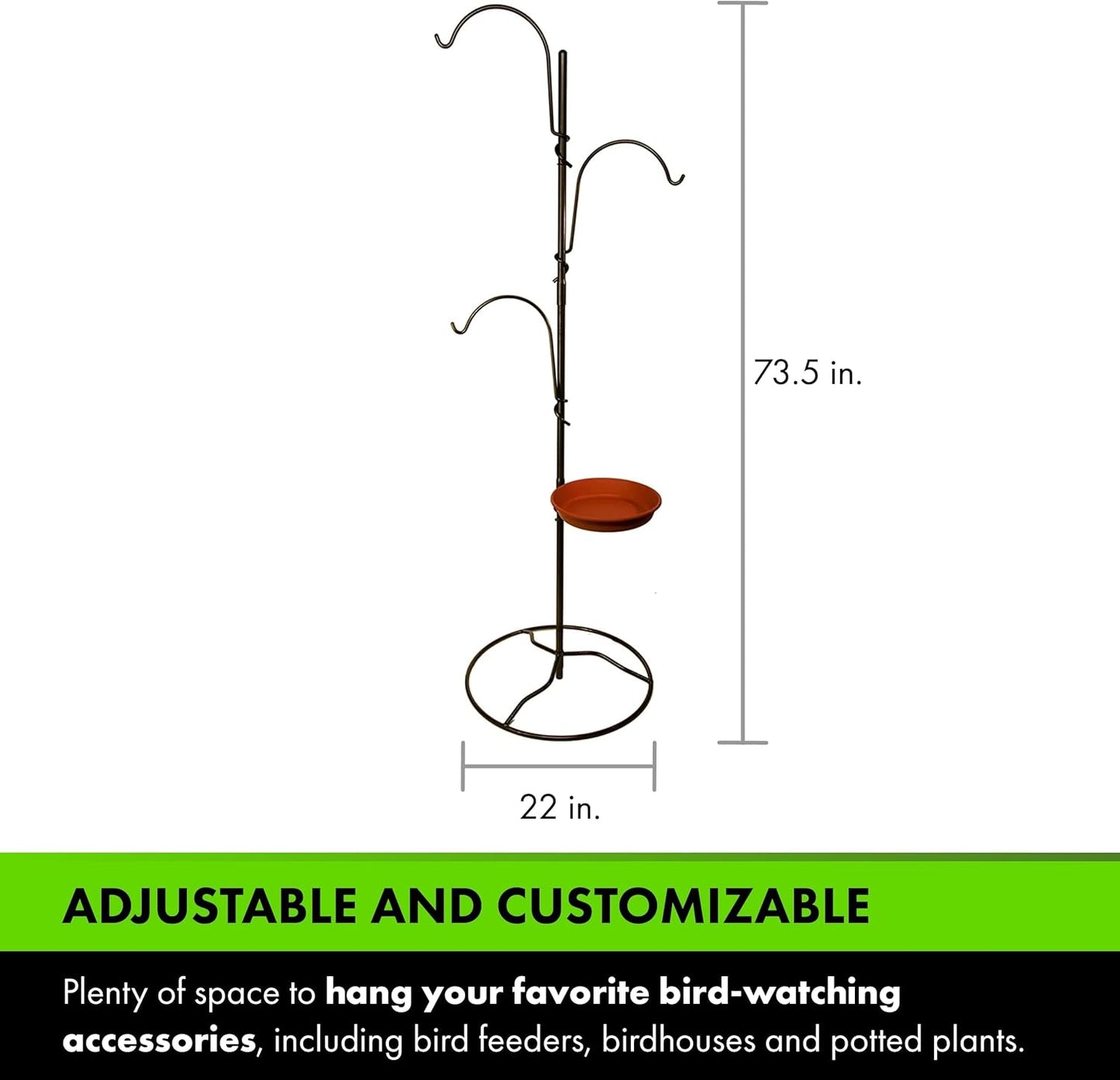 Yard Butler Yard Tree Bird Center - Durable Bird Feeder Holder & Hanging Plant Stand with 3 Hooks & Birdbath Ring - Beautiful Yard Decoration