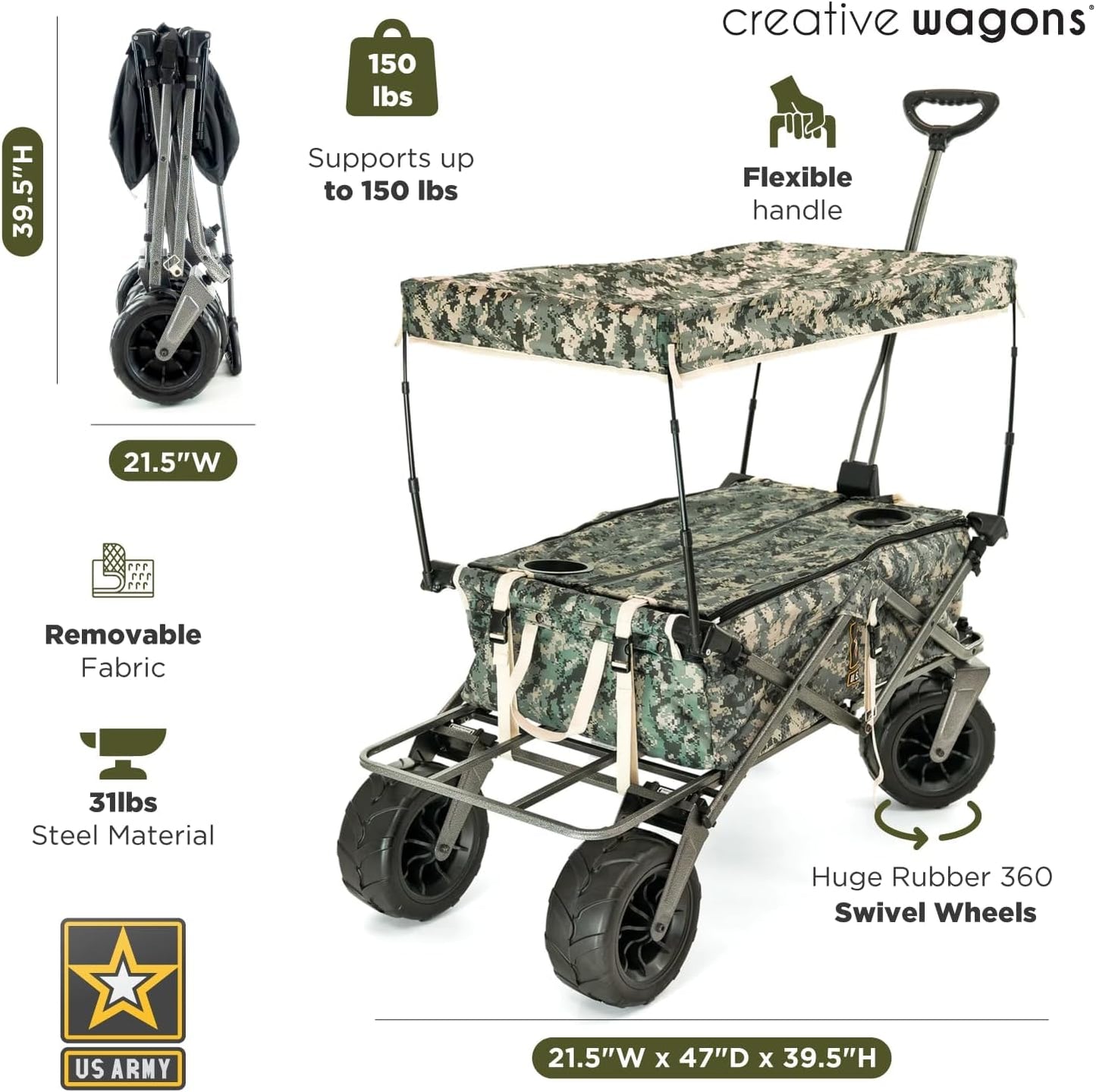 Creative Outdoor Push Pull Stroller Wagon, Beach Hauler XXL Deluxe with Canopy, Collapsible and Portable Heavy Duty Folding Cart, Supports up to 200lbs Weight Capacity, Giant 10" Wheels