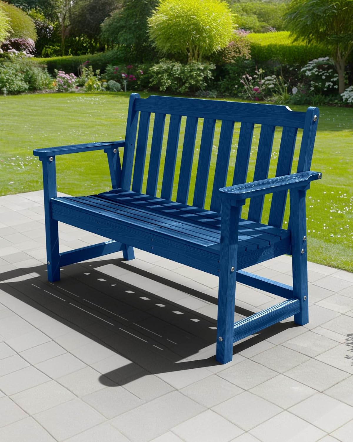 Outdoor Bench, 2-Person HDPE Garden Bench, All Weather Poly Patio Bench for Outdoors, Garden, Backyard, Porch and Park, 660 lbs Weight Capacity, Navy Blue, 2 Pack