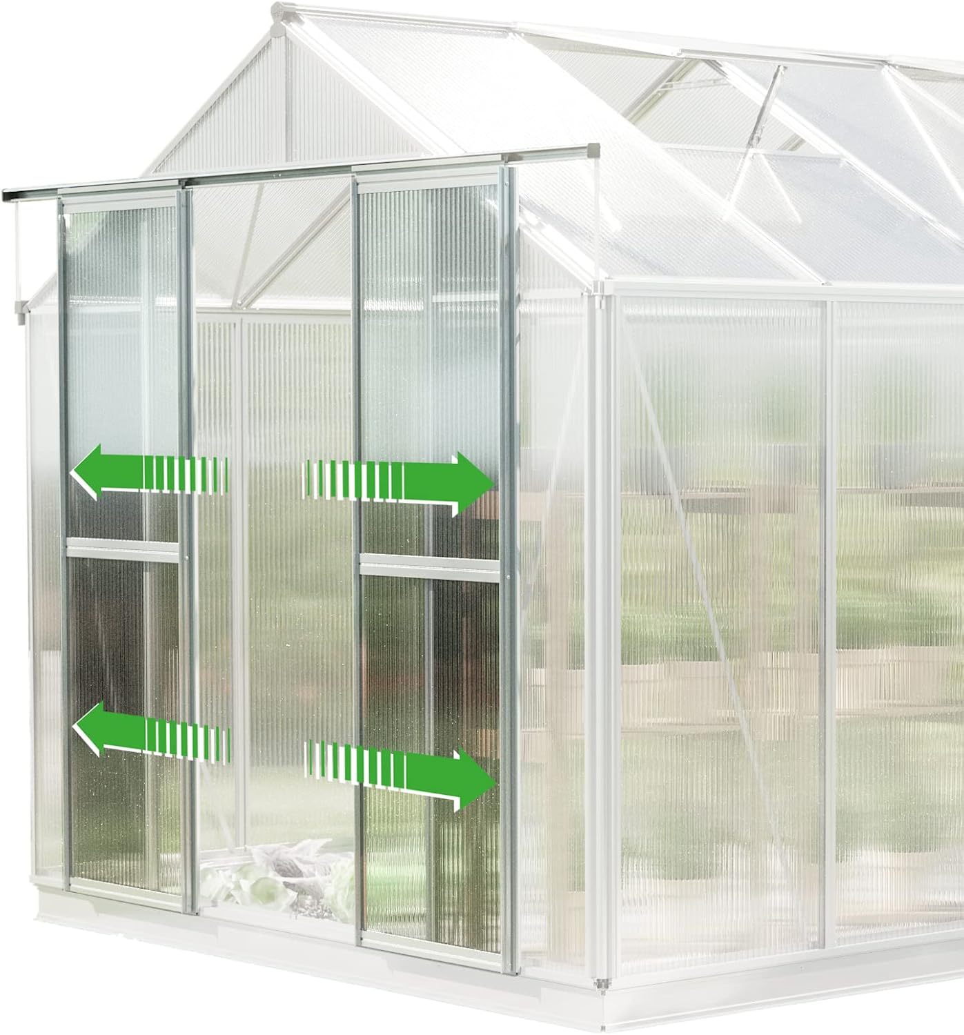 Greenhouse Saphir 3 Aluminum Frame 8.5 x 6.4 ft Approx. 8 mm Polycarbonate Panels - with Bonus Base Frame and Automatic Vent Opener