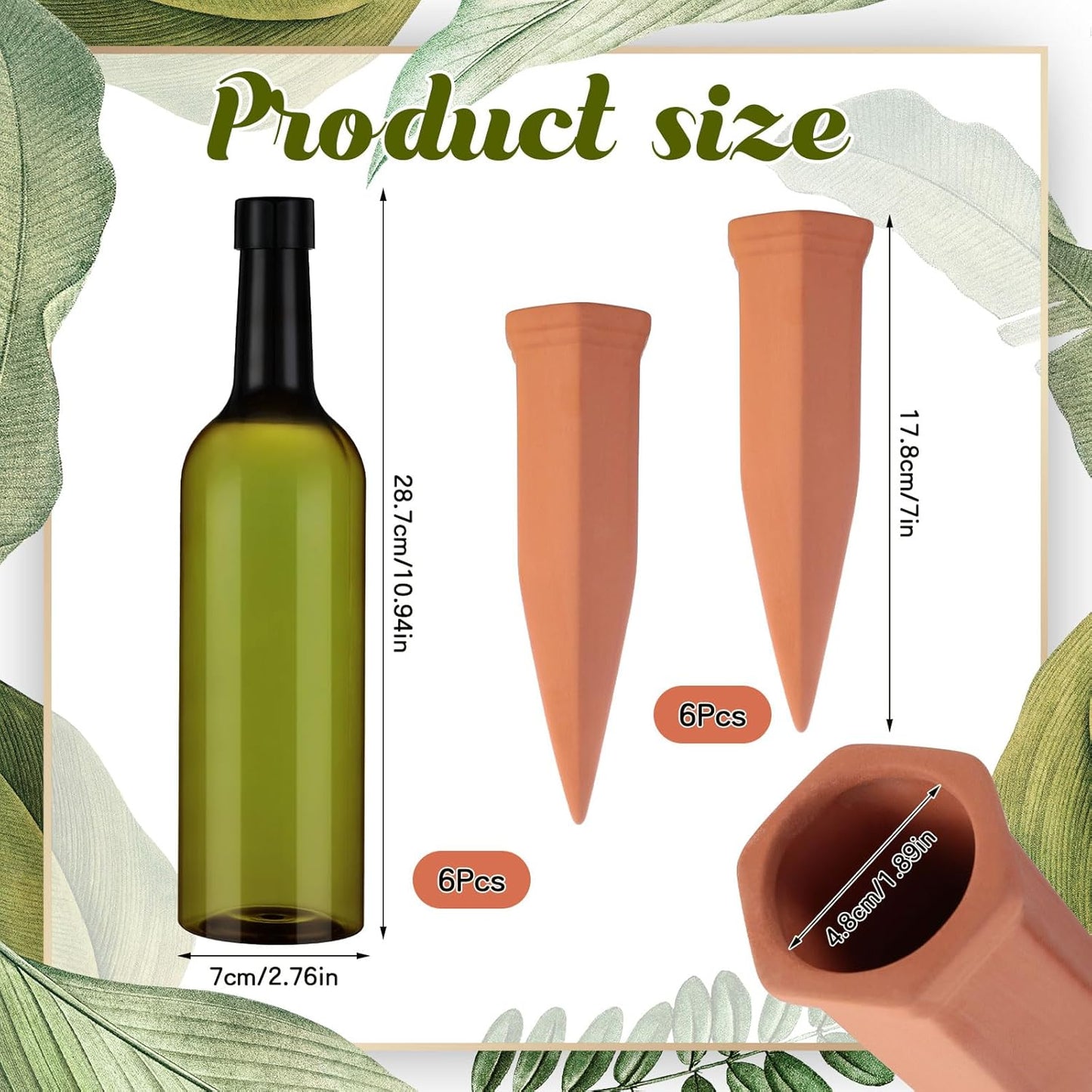 6 Sets Plant Watering Devices Include Terracotta Self Watering Spikes and 26 oz Plastic Bottles, Slow Release Vacation Insert Automatic Plant Waterer Device (Green and Terracotta)